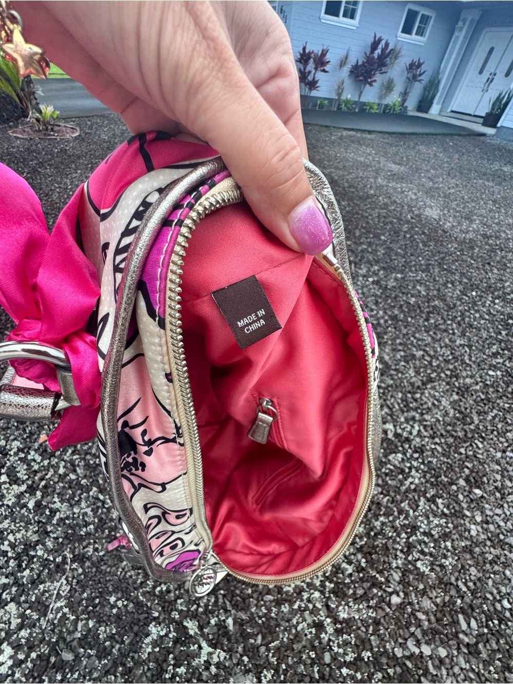 Coach Poppy Glam Floral Graffiti Satchel Crossbody Bag Pink Silver K1077-16308 - Picture 14 of 17